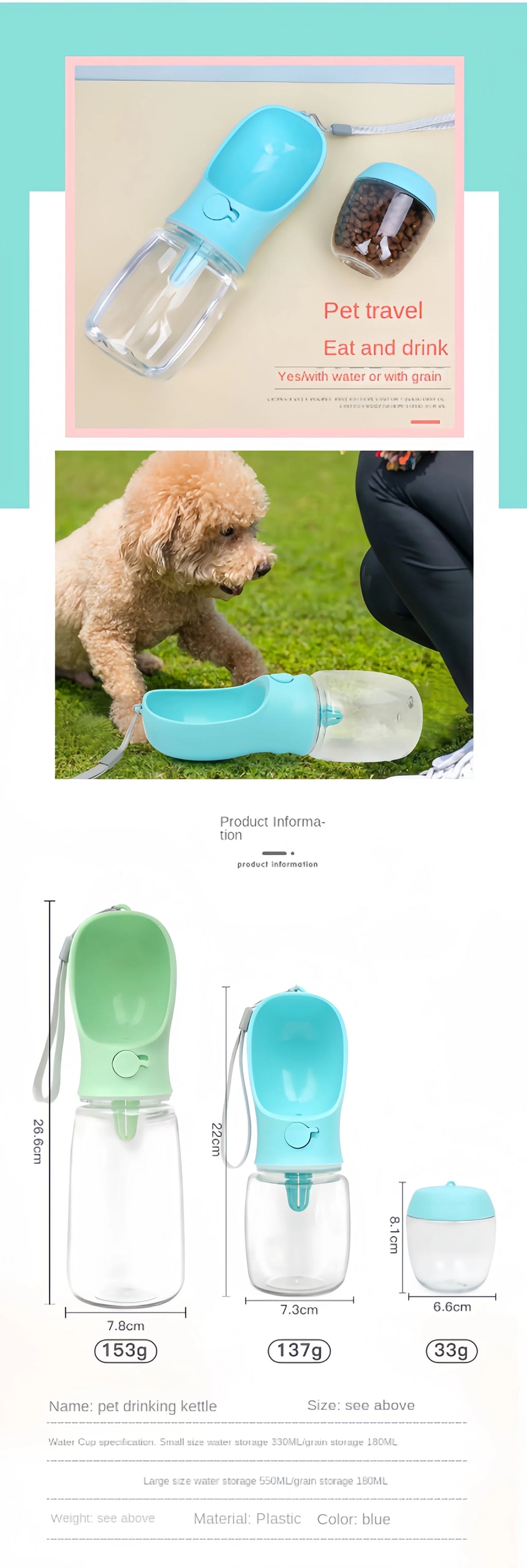 Portable Pet Water Bottle with Food Storage