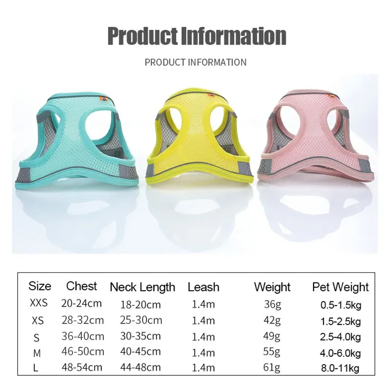 Reflective Breathable Pet Harness & Leash Set